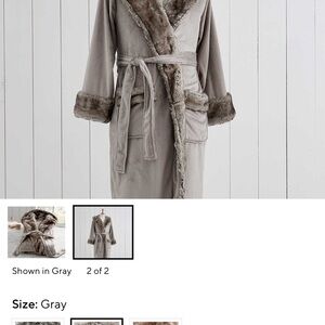 Pottery Barn Luxurious Gray Faux Fur Trim Robe size L
